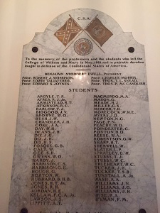 Marble plaque listing the names of soldiers in the Confederate Army