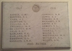 Marble plaque with engraved names of those who died during World War 1