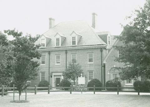 Taliaferro_Hall Front facade of the three story brick dorm, facing Jamestown Road